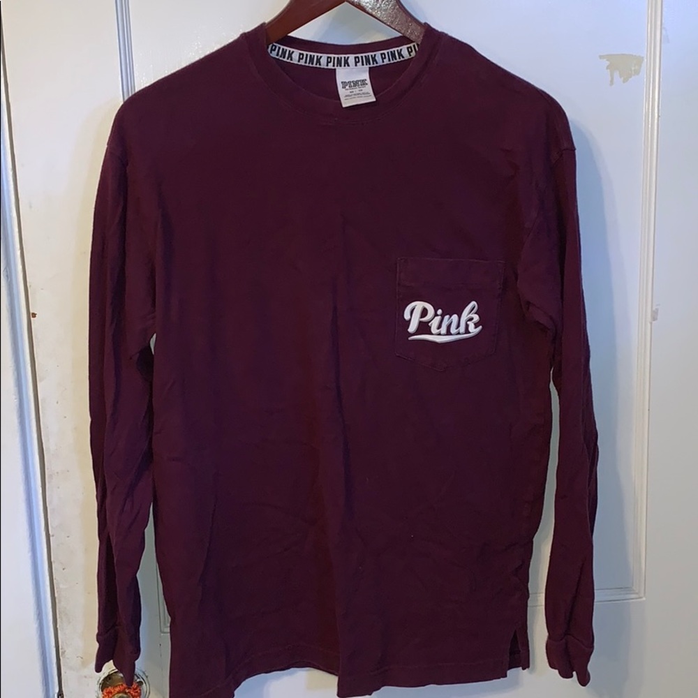 VS PINK Long Sleeve Burgundy Boyfriend Tee XS